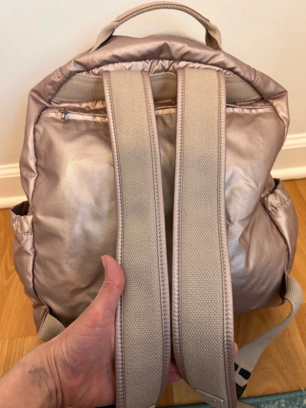 Kipling Pink Metallic Diaper Bag/Backpack- 15.5”